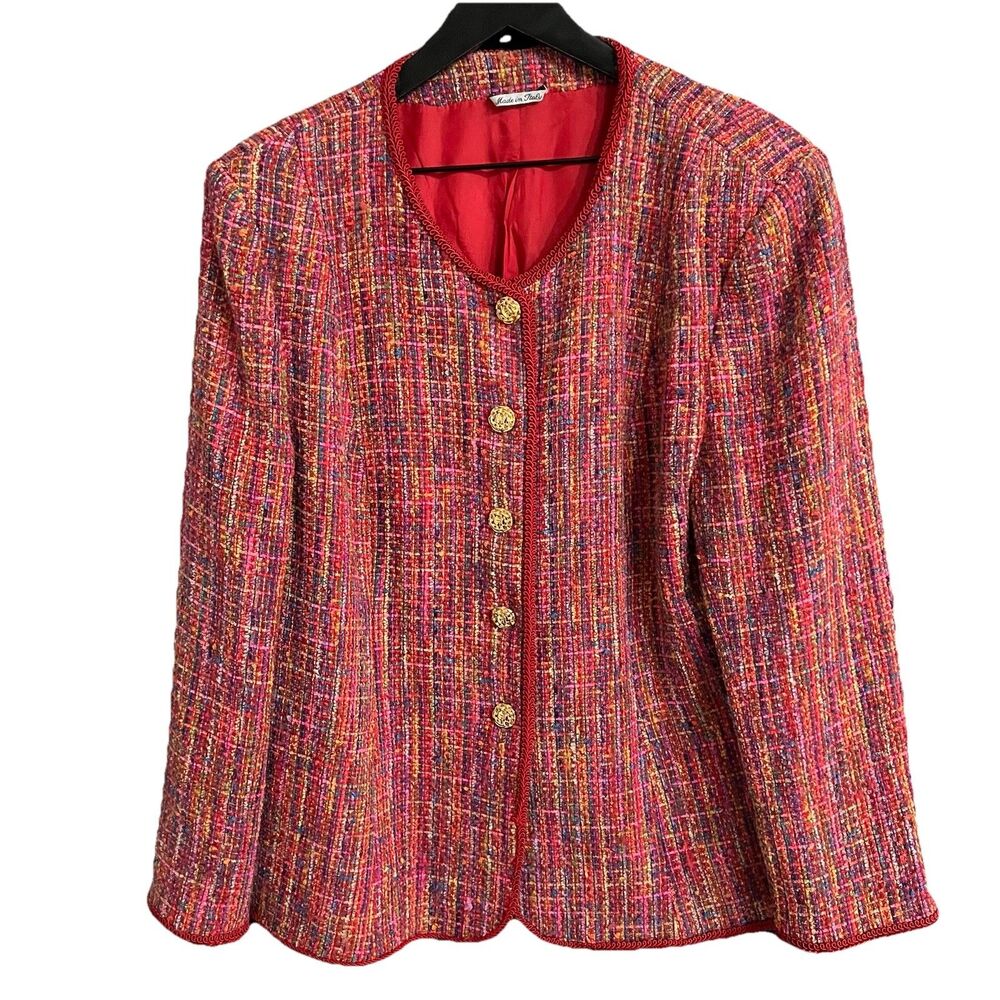 MARINA RINALDI Womens Wool Tweed Jacket Size 27 Red